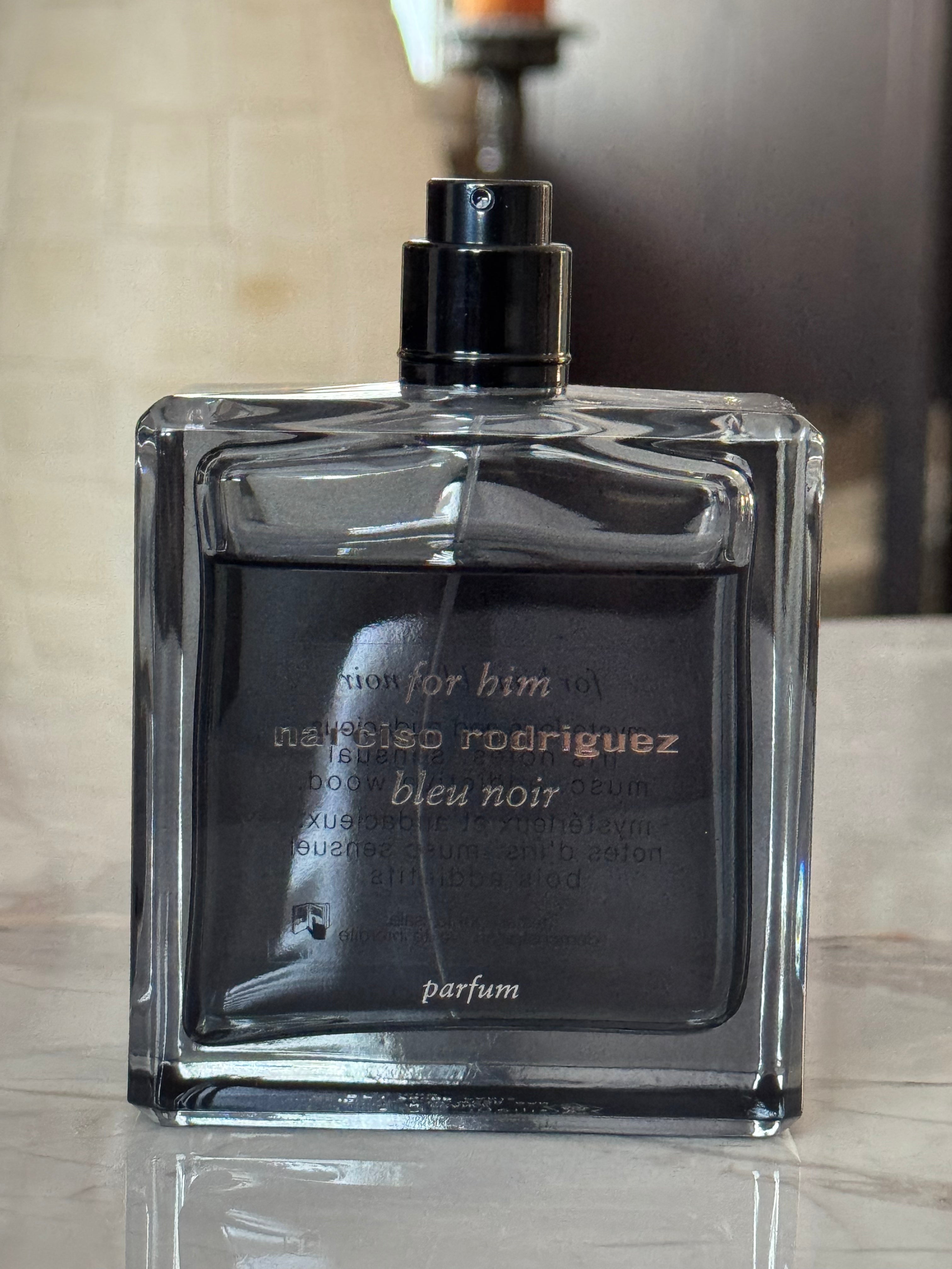 Narciso Rodriguez Bleu Noir Parfum 100ml bottle, hand-decanted into 2ml and 10ml travel sizes