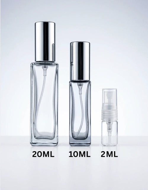 Maison Sillage Co. decant size comparison showing 2ml, 10ml and 20ml travel bottles.
